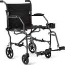 Medline Ultralight Transport Wheelchair, 19" Wide Seat, Foldable Chair with Desk-Length Arms, Metallic Silver Frame - Lightweight, Compact, Portable