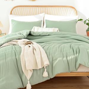 ROSGONIA Oversized King Comforter Sage Green, 3pcs(1 Boho Comforter & 2 Pillowcases), Lightweight Oversized King Size Comforter Sets Bedding Blanket (Oversized King Comforter 120"x98")