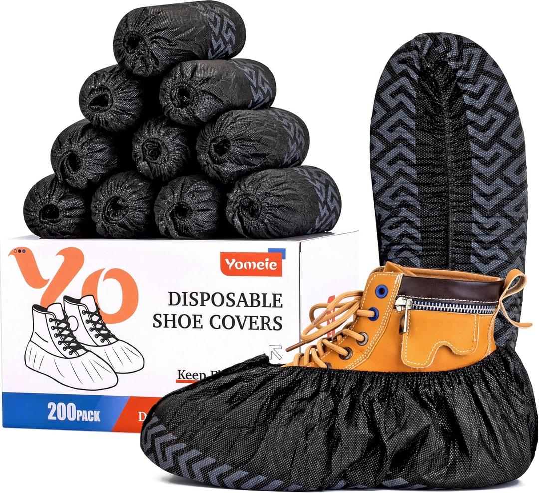 X-Large Shoe Covers Disposable 200-Pack- Black Non-Woven Fabric Disposable Shoe Covers for Indoors, Fits Men's Size 13 | Durable, Slip-Resistant Boot Covers | Protect Floors, Shoes & Booties