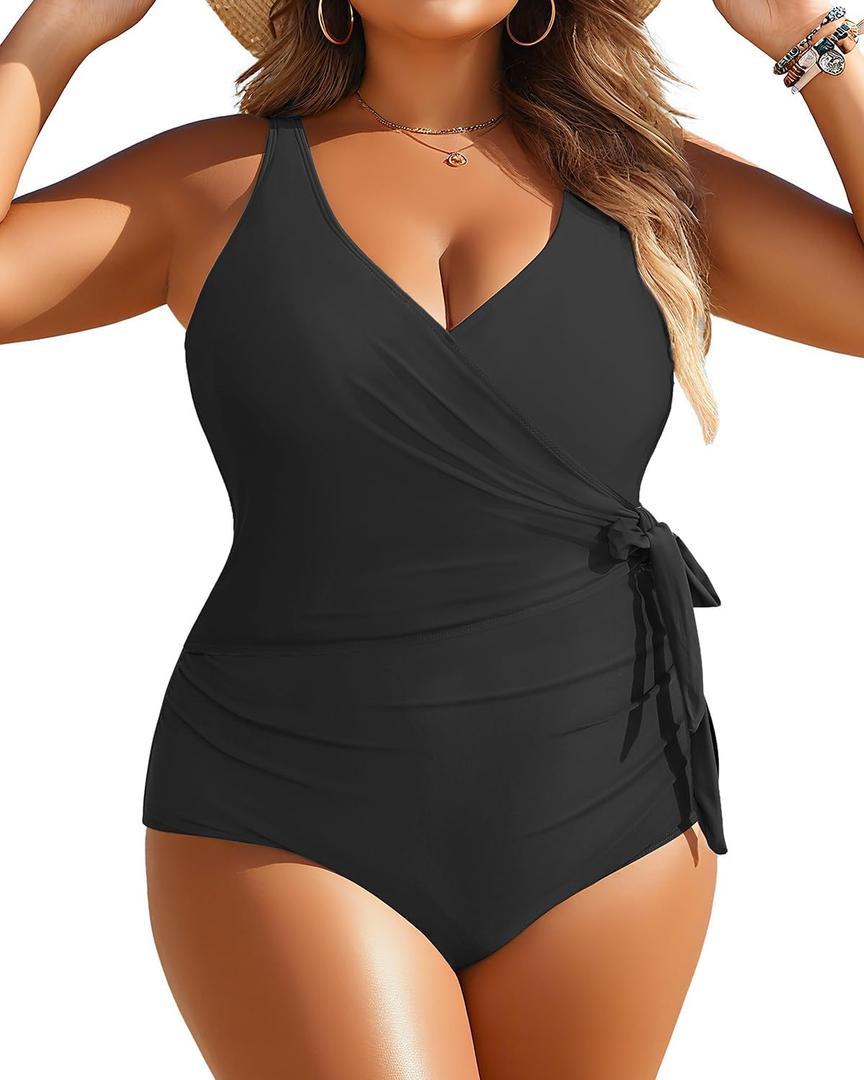 Yonique Plus Size One Piece Swimsuits for Women Tummy Control Bathing Suits Full Coverage Swimwear (Black), Size: 20 Plus