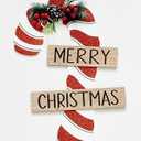 Worth Imports 20" Hanging Wood Merry Christmas Candy Cane Sign for Front Door Or Wall