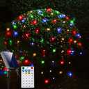 Solar Net Lights Outdoor Mesh Lights Christmas Decorations, 200LED String Tree Wrap Waterproof 19 Modes for Bushes, Fence,Garden, Shrubs,Trunk, Halloween,Xmas Decor (Multi-Colored, 9.8ft x 6.6ft)
