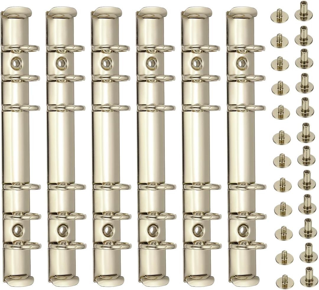 PATIKIL A6 6-Hole Ring Binder Mechanisms, 6 Set Binder Spines Replacement, Gold Tone (6.80.7 inches/17.52 cm (L*W))