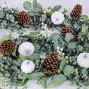 Winlyn Fall White Pumpkin Artificial Eucalyptus Garland with Pumpkins Pinecones Berries - Fall Decor, 5.9' L - Farmhouse Wedding Arch Backdrop, Thanksgiving Mantel, Table Runner, Centerpiece