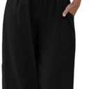 Faleave Women's Cotton Linen Summer Palazzo Pants Flowy Wide Leg Beach Trousers with Pockets (Large, Black)