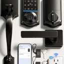 Veise VE017G-H Wi-Fi Smart Fingerprint Front Door Lock Set, Remote App Control, Keyless Entry Deadbolt with Handle, Backlit Keypad, IP55 Weatherproof, Auto Lock, Easy to Install, Matte Black