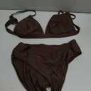 SUUKSESS Women Triangle High Cut Bikini Sets Sexy High Waisted 2 Piece Swimsuit (Brown, M)