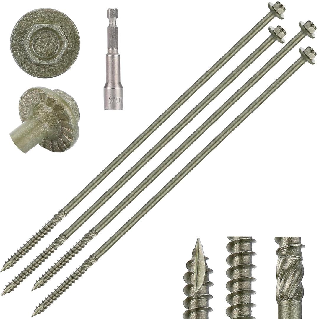 Hex Head Heavy Duty Wood Screws #14 x 10, Structural Lag Screws for Log, Timber, Landscaping & Outdoor Projects, Green Coated, 40 Pack