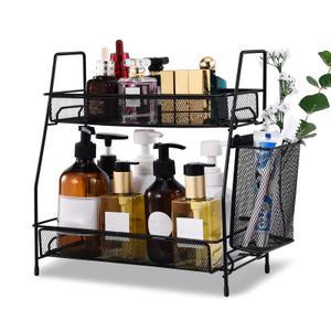 LEMIKKLE 2-Tier Bathroom Countertop Organizer,Skincare, Makeup Countertop Organizers, Kitchen, Bathroom Counter Storage with Small Basket (Black)