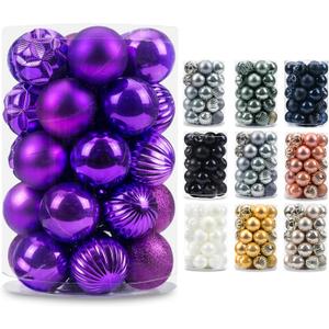 AMS 2.36''/60mm 34ct Christmas Ball Large Ornaments Party Decorations Shatterproof Festival Pendant Hangings for Xmas Tree Decor (60mm, Purple)