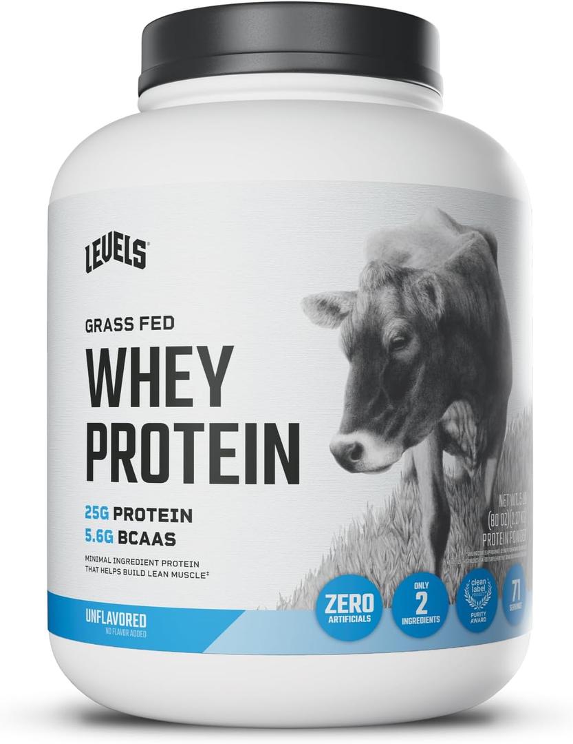 Levels Grass Fed Whey Protein Powder, No Artificials, 25G of Protein, Unflavored, 5LB (EXP 04/26/28)