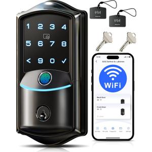Veise VE027 Built-in Wi-Fi Smart Lock, Fingerprint Keyless Entry Front Door Lock, App Remote Control, No Hub Needed, Keypad Deadbolt with Long Battery Life, IP65 Waterproof, BHMA Grade 3, Matte Black
