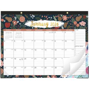 4 x 2026 Desk Calendar - JAN 2026 - DEC 2026, 2026 Calendar, 12 Monthly Calendar, 17" x 12", Desk/Wall Calendar 2026 with Desk Pad, Ruled Blocks, To-do List & Notes, Tear Off, Twin-Wire Binding, Large Desk Calendar for Home & Office Organizing - Floral