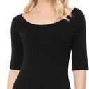 Allegra K Women's Half Sleeves Scoop Neck Fitted Layering Top Soft T-Shirt (X-Large)