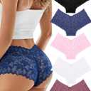 READY TO LOVE Sexy Women's Underwear Lace Shorts V Waist Breathable Cheeky Panties Boyshorts Underwear Women 5 Pack, XL