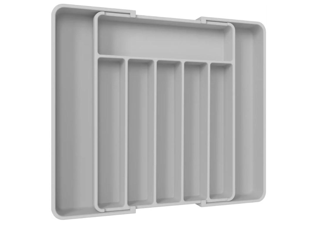 Aujen Silverware Organizer - Expandable Kitchen Drawer Organizer, Adjustable Utensil Organizer, Cutlery Tray for Forks, Knives, Multipurpose Kitchen Organizers and Storage Solution, Light Grey, Large