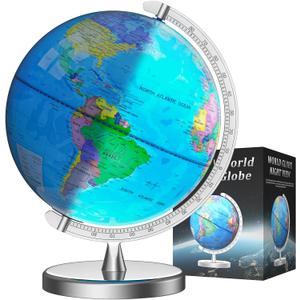12" Illuminated World Globe for Children & Adults, Globe Lamp with World Map for Kids, Stable Heavy Metal Base, Interactive STEM Learning Gift & Night Light