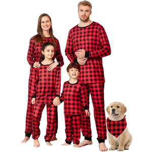 Umeyda Family Christmas Pajamas Matching Sets Plaid Long Sleeve Pjs Holiday Sleepwear Lounge Sets Gift for Men, Red, XL