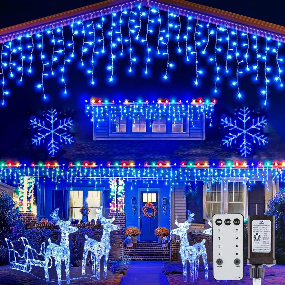 Minetom Icicle Lights for Outside, 66Ft 736 LED Blue Christmas Lights with 138 Drops, Icicle Christmas Lights Outdoor with Remote and Timer,