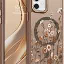 DOMAVER for iPhone 12/Pro 6.1" Case, Magnetic Phone Case iPhone 12/12 Pro [Compatible with MagSafe] Slim Fit Wild Flowers Floral Design Shockproof Protective Bumper Women Men Girls Boys Cover- Brown