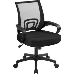 Yaheetech Mid-Back Mesh Office Chair Adjustable Ergonomic Computer Task Chair Swivel Rolling with Lumbar Support Armrest for Home Office Work Study, Black