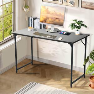 47 inch Computer Desk Large Desk, Wood Desk Office Desk Writing Desk with Metal Frame & Adjustable Feet, Modern Simple Computer Table PC Desk for Bedroom, Home, Office, Black Desk
