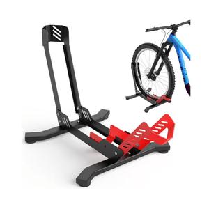 Bike Stand Floor, Portable Bike Storage for Garage - Fit for 24"-29" Bikes, Tire Width up to 3.5", Road & Mountain Bicycle Stand, Front and Rear Wheel Parking Rack - Red