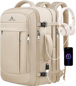 Travel Backpack, 50L Expandable Extra Large Laptop Backpack, Carry On Backpack Water Resistant Business Suitcase Daypack Bag Fits 17 Inch Laptops, Travel Gifts for Men Women, Beige (XXL-(20''x13''x10''))