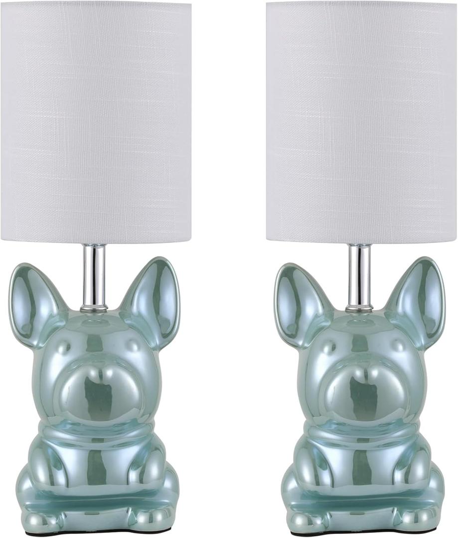Set of 2 Ceramic Table Lamp, Puppy Shape Desk Lamp Cute Bedside Lamp for Nightstand, Living Room, Bedroom, Gifts for Kids Girls, 4W LED Bulb Included, Blue