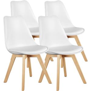 OLIXIS Dining Chairs Set of 4, Mid Century Modern Accent Chairs with Curved Backrest and Wood Legs, PU Leather Upholstered Kitchen Side Chair for Living Room, Bedroom, Outdoor Patio, White