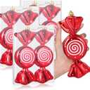 Aoriher 6 Pcs 7.6" Large Candy Cane Ornaments Christmas Tree Peppermint Decorations Hanging Candy Ornaments Glitter Christmas Picks with Golden Ropes for Xmas Party Decorations (Red)