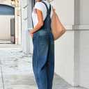 PLNOTME Womens Denim Bib Overalls Barrel Leg Adjustable Strap Jean Pants Jumpsuits with Pockets (Blue, M)