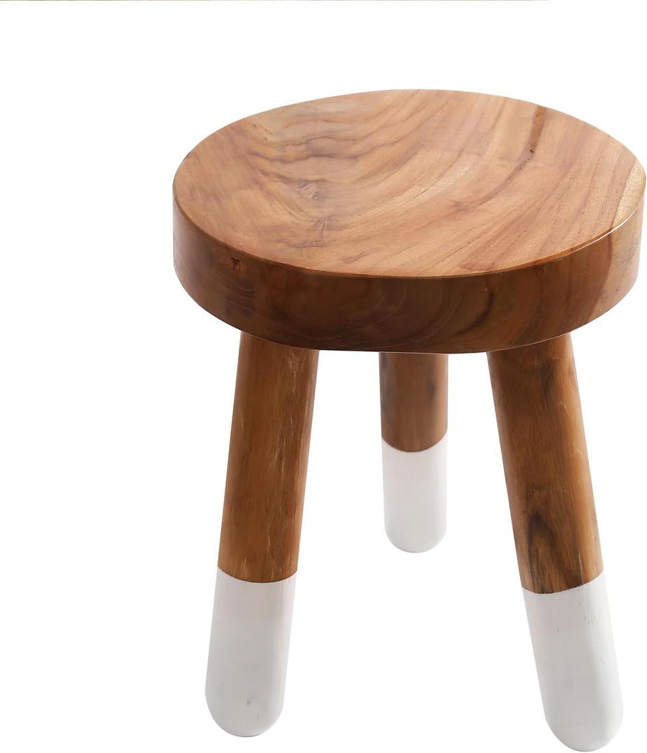 Teak 12" Round Dip Dyed Wood Plant Stand Wood Accent Stool |Accent Table |Side Table