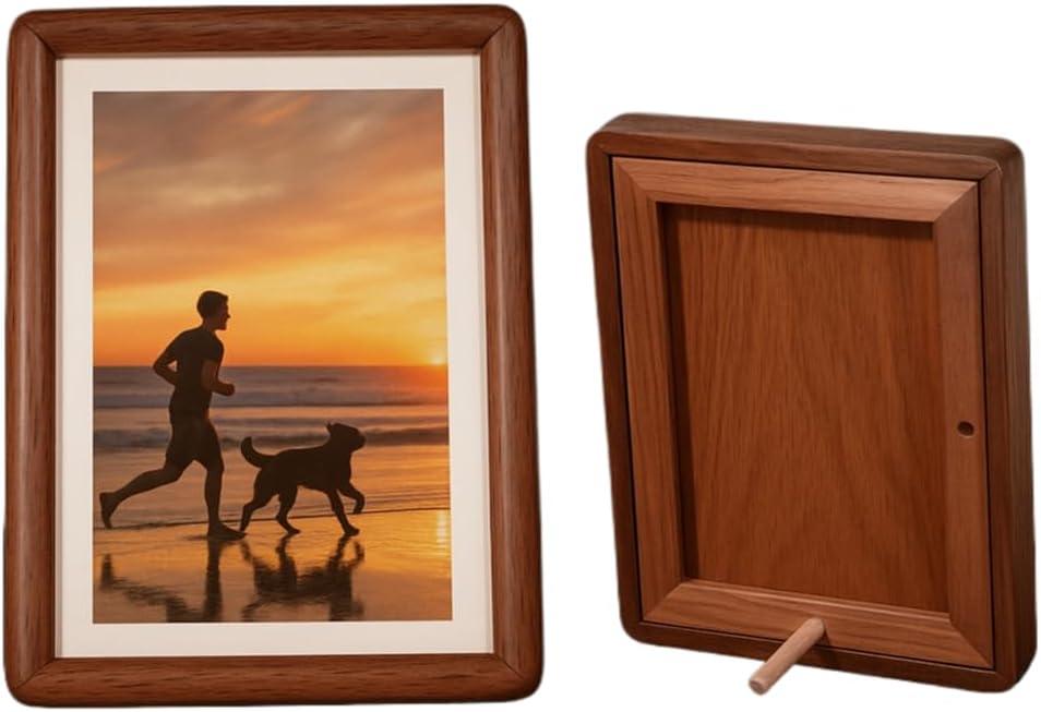 6x8 Picture Frame Wood With Glass, With 4.5x6.5 Mat, Natural Solid Walnut 6 by 8 Picture Frame, For Wall or Tabletop Display