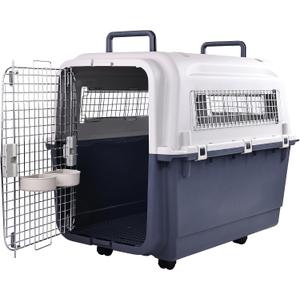 OLIXIS Plastic Kennels Pet Carrier Rolling Plastic Airline Approved Wire Door Travel Dog Crate, Extra Large