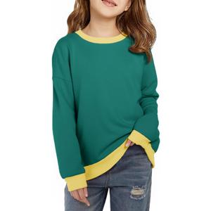 Haloumoning Girls Crewneck Sweatshirts Kids Casual Long Sleeve Loose Tops Fall Comfy Lightweight Pullovers 5-14 Years (7-8 Years, Green)