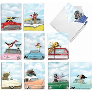 Best Card Co 20 Assorted Note Cards with Envelopes Blank Animal Driving Divas Box Set Driving Divas for Animal Lovers AM9276OCB-B2x10
