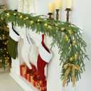 YoleShy 6FT Real Touch Norfolk Pine Garland Christmas Garland with Bell Battery Operated Prelit Garlands Christmas Decorations for Mantle Fireplace Xmas Garland Home Decor