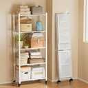 Folding Shelves No Assembly, 5 Tier Heavy Duty Foldable Storage Shelves with Wheels, 220LBS Per Shelf Metal Collapsible Rack for Garage Pantry, White