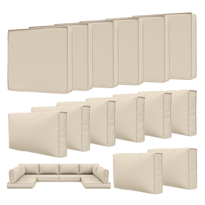 Tounosnt 14 Pcs Outdoor Patio Cushion Covers, Replaceable Waterproof Furniture Covers, Outdoor Non-Slip Covers with Zippers, Couch 3 Sizes for Backyard Garden, Covers Only, Cream