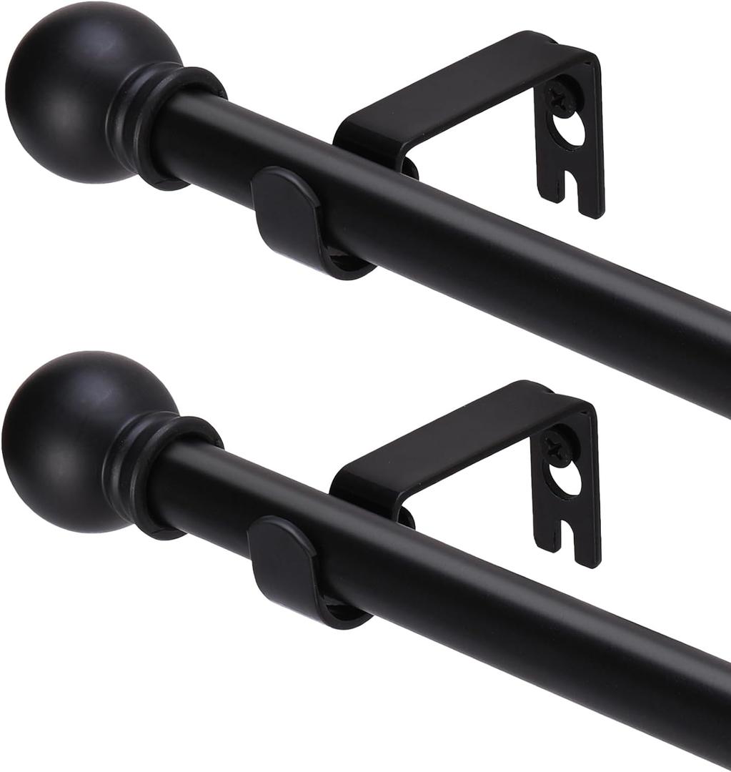 2 Pack Black Curtain Rods for windows 32 to 48 inch, 5/8 inch Splicing Heavy Duty Metal Curtain Rod Set with Brackets
