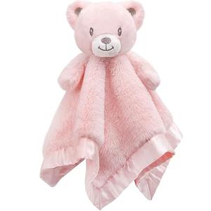 Baby Bear Security Blanket Soft Minky Baby Lovey Animal Plush Blanket Unisex Lovie Gift for Toddler, Boys and Girls, 16 Inch Pink