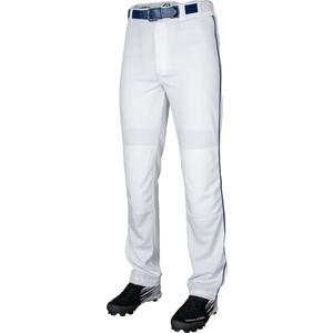 Rawlings | Semi-Relaxed Full Length Baseball Pant | Piped | Adult Small | White/Navy Small 