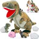MorisMos Dinosaur Stuffed Animals Set,23.6'' Big Stuffed Dinosaur Mommy + 3 Baby Dino Toys+3 Plush Dino Eggs, Boy Girl T-Rex Toys for Kid Birthday Gift,Realistic T-rex, CPC Certified,Machine Washable