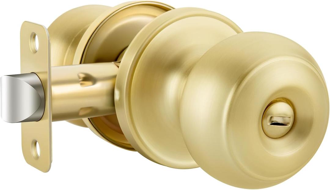 Haidms Gold Door Knobs Interior, Brushed Brass Privacy Door Lock Knob for Bedroom, Classic Brushed Gold Interior Door Knobs, Bathroom Door Hardware(1 Pack)