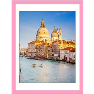 wyooxoo 18x24 Poster Frame Pink Made of Solid Wood Picture Frames Display Pictures 16x20 with Mat or 18x24 Without Mat Colorful Frame For Horizontal Vertical Wall Mounting