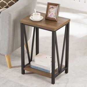 FOLUBAN Side Table with Storage Shelf, Rustic End Table for Living Room, Wood and Metal Nightstand for Bedroom, Oak