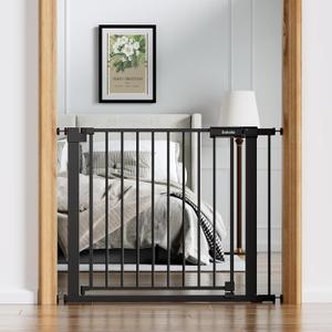 Babelio Baby Gate for Doorways and Stairs, 36-41" Pet Gate with Wide Walk Thru Door and Lock Indicator, No Drill Pressure Mounted Safety Gate with Double Lock and Self-Closing, Black