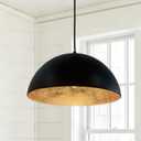 15Inch Kitchen Island Pendant Light-Matte Black with Gold Leaf Interior, Dome Chandelier for Dining Table, Bar, Cafe