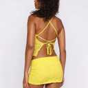 Danysu Lace Halter Tops Backless Tie Back Tank Top with Built in Bra Y2K Summer Going Out Tube Tops (Yellow, S)